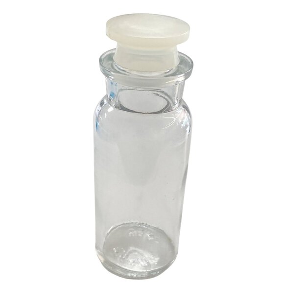 Vintage T.C.W. Co. Clear Glass Apothecary Bottle With Frosted Plastic Stopper - Picture 1 of 7